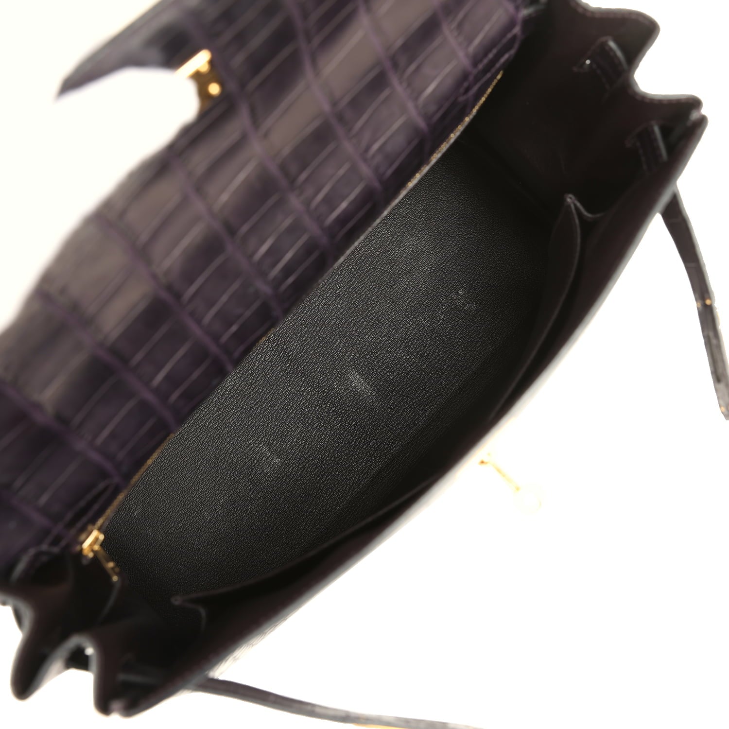 Pre-owned Hermes Kelly Retourne 32 Aubergine Matte Alligator Gold Hardware