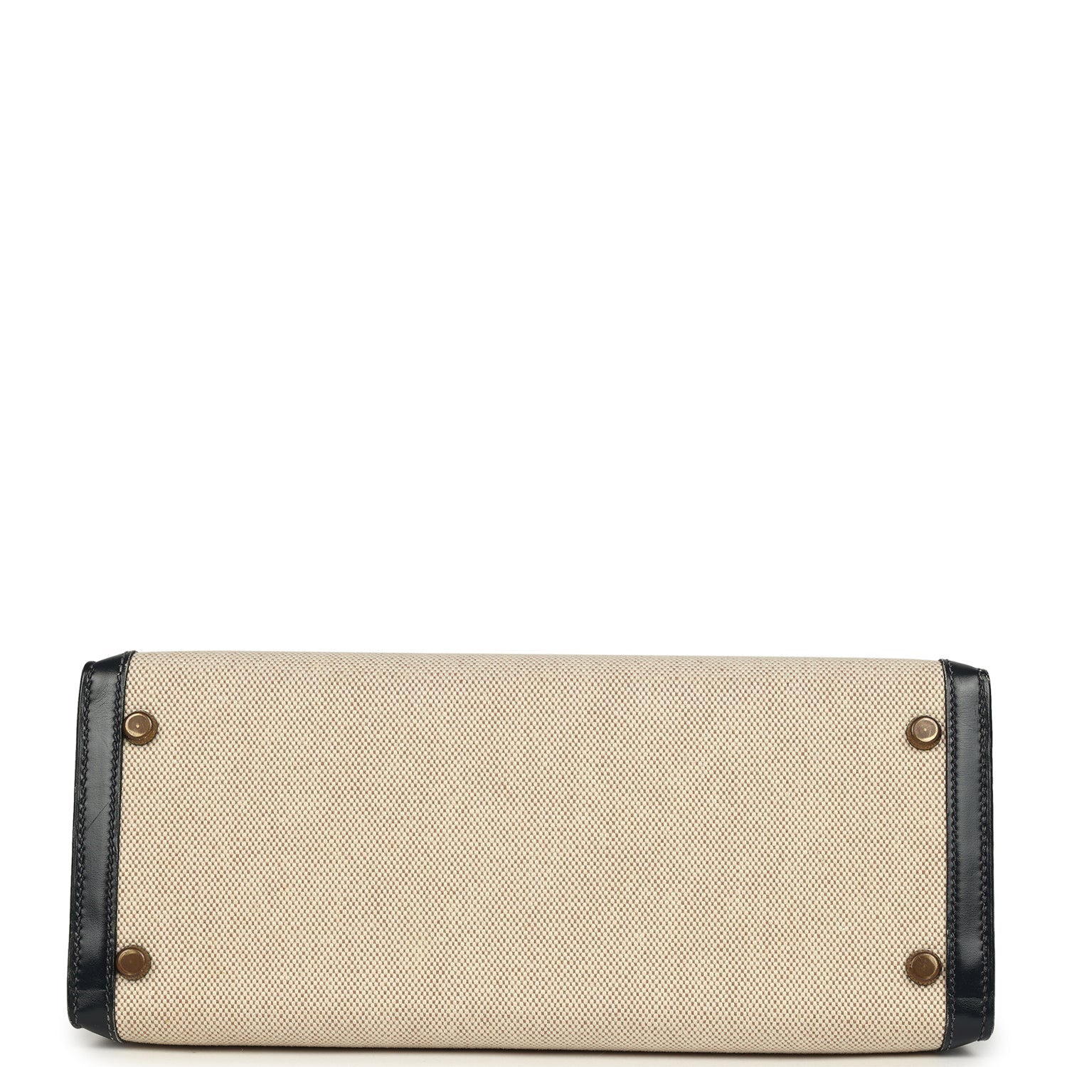 New Hermes Kelly Sellier 28 Bleu Marine Box and Beige-Ecru Toile H Canvas Gold Hardware