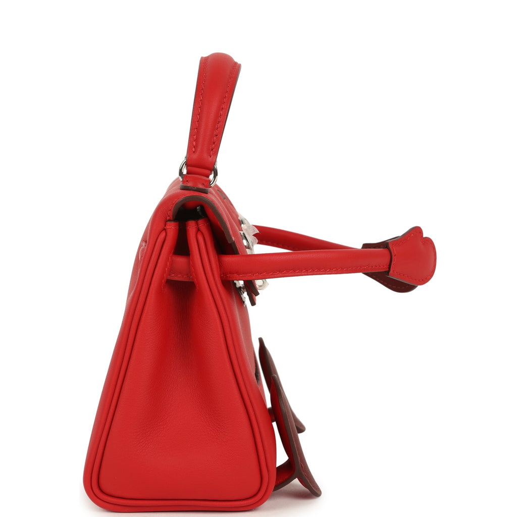 Hermes "Quelle Idolle" Kelly Doll Rouge Radieux and Rouge H Swift Palladium Hardware