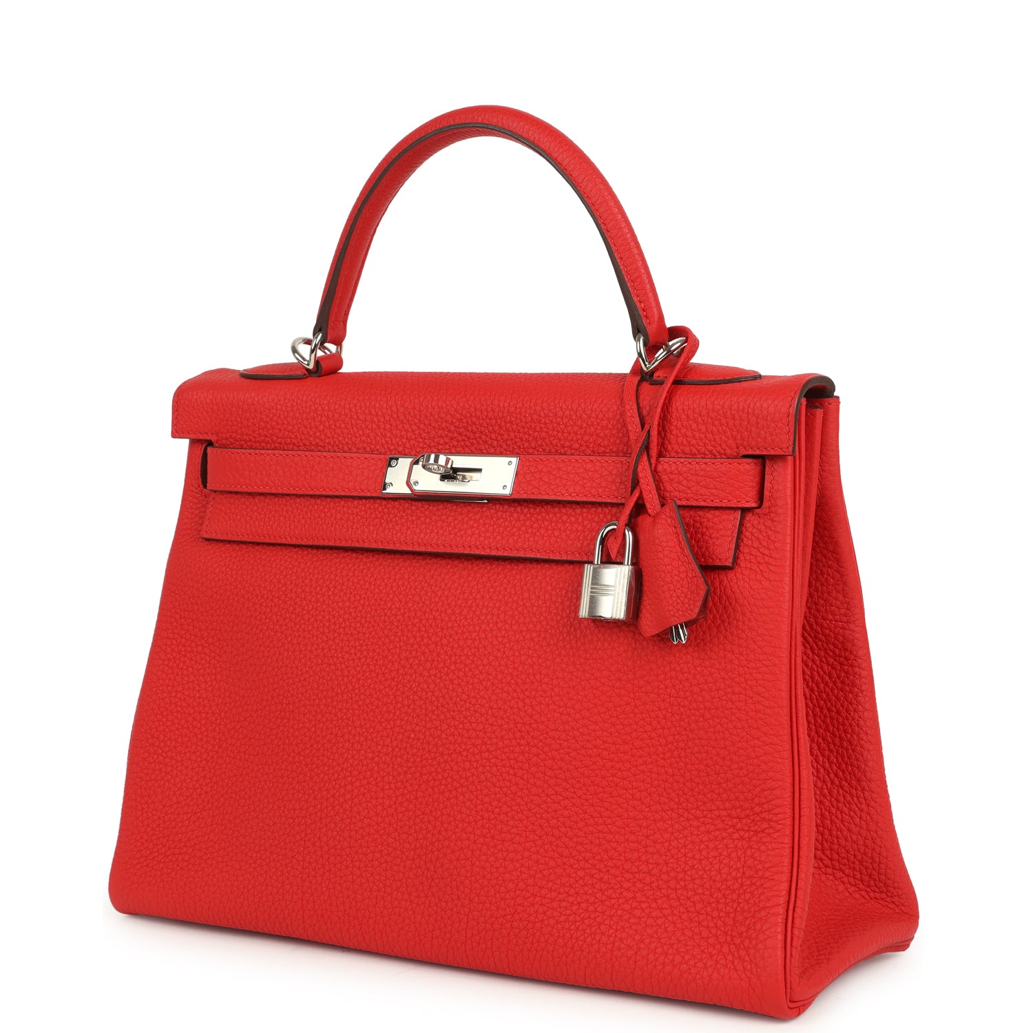 Pre-owned Hermes Kelly Retourne 32 Rouge De Couer Togo Palladium Hardware
