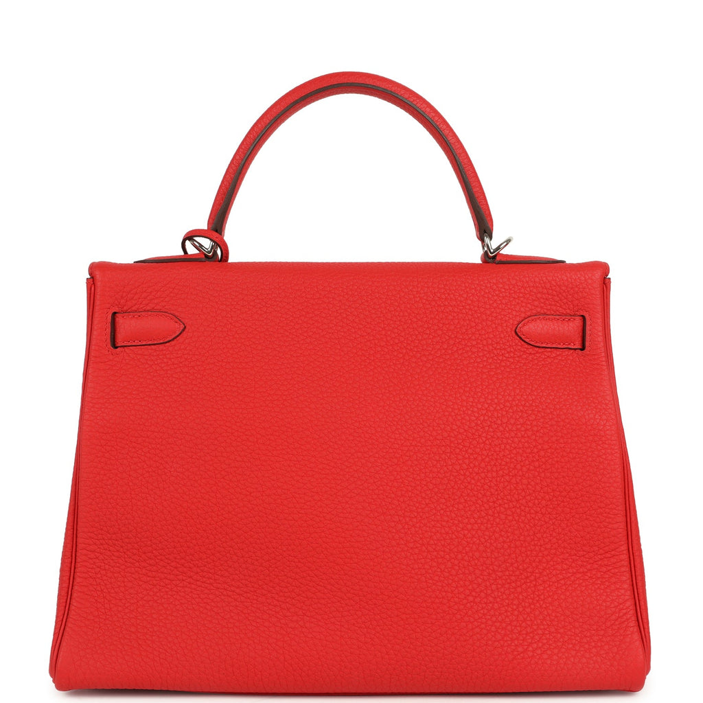 Pre-owned Hermes Kelly Retourne 32 Rouge De Couer Togo Palladium Hardware