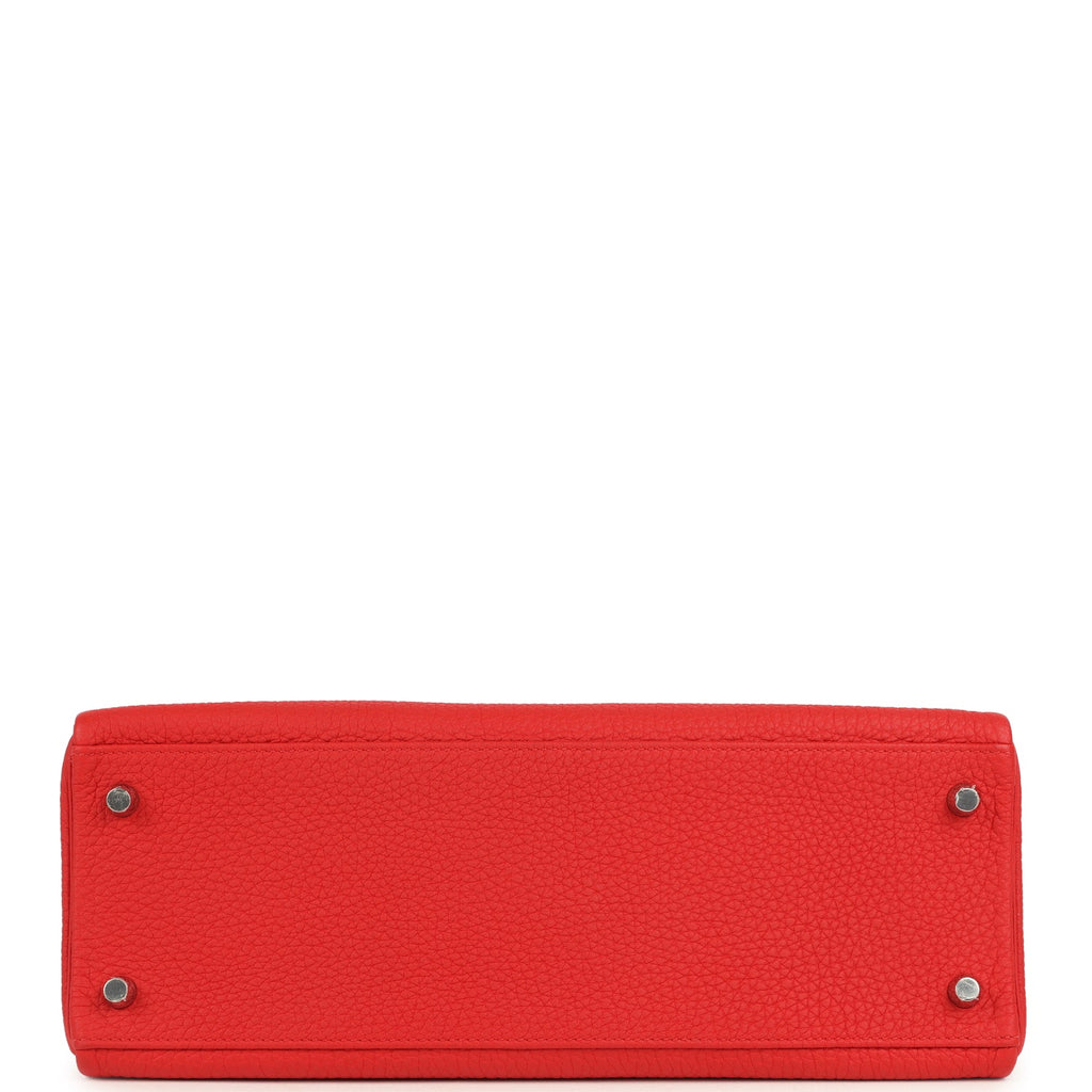 Pre-owned Hermes Kelly Retourne 32 Rouge De Couer Togo Palladium Hardware