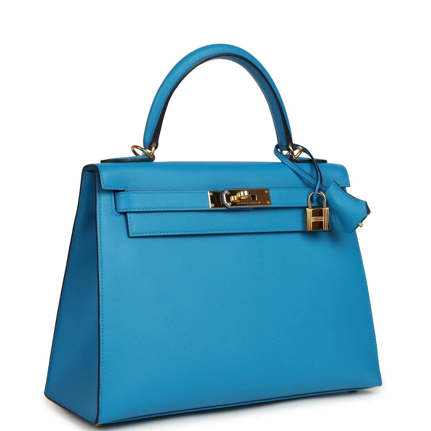 Pre-owned Hermes Kelly Sellier 28 Bleu Frida Madame Gold Hardware