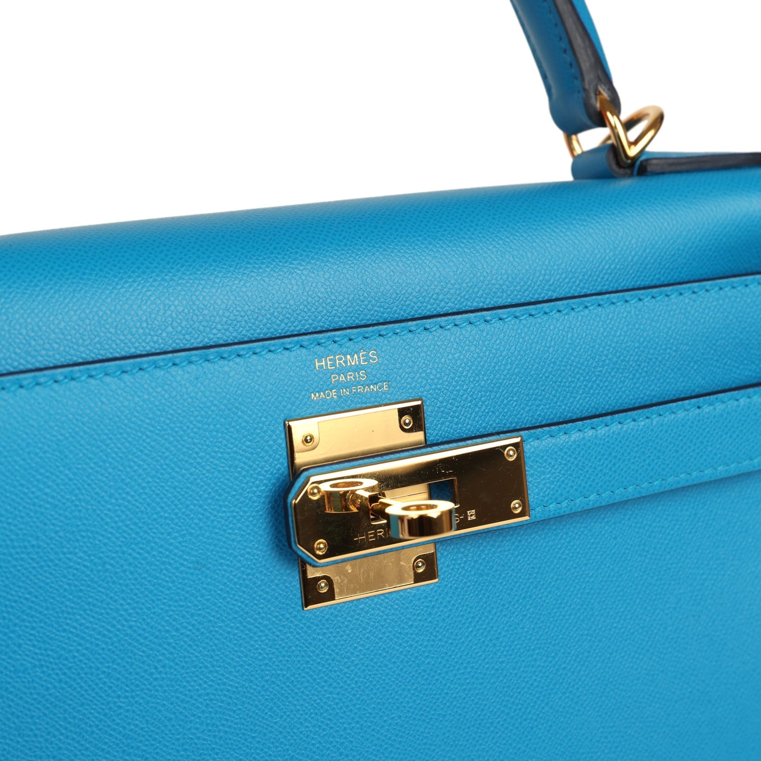 Pre-owned Hermes Kelly Sellier 28 Bleu Frida Madame Gold Hardware