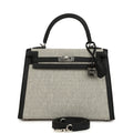Hermes Kelly Sellier 25 Ecru & Black Toile H Canvas and Black Swift Palladium Hardware
