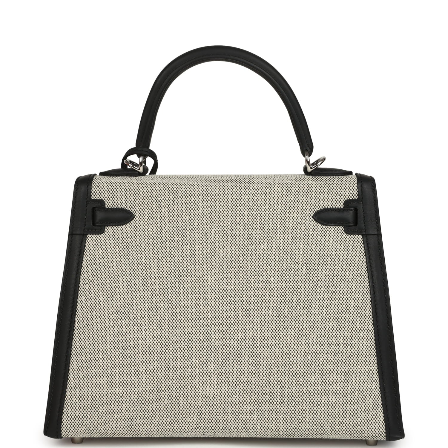 Hermes Kelly Sellier 25 Ecru & Black Toile H Canvas and Black Swift Palladium Hardware