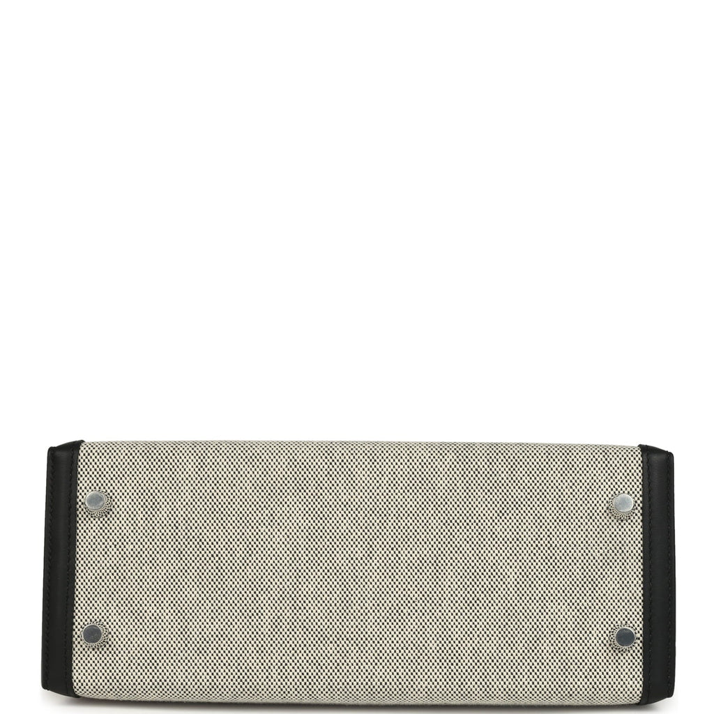 Hermes Kelly Sellier 25 Ecru & Black Toile H Canvas and Black Swift Palladium Hardware
