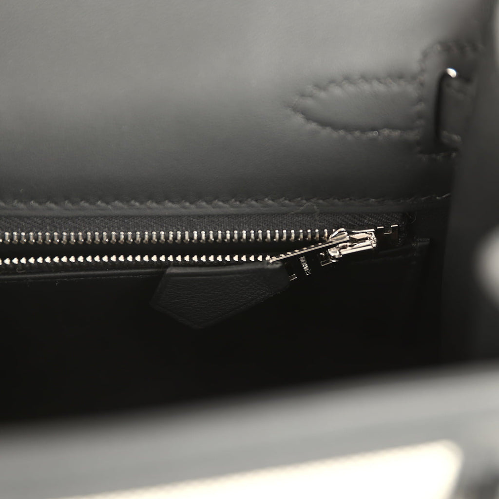 Hermes Kelly Sellier 25 Ecru & Black Toile H Canvas and Black Swift Palladium Hardware