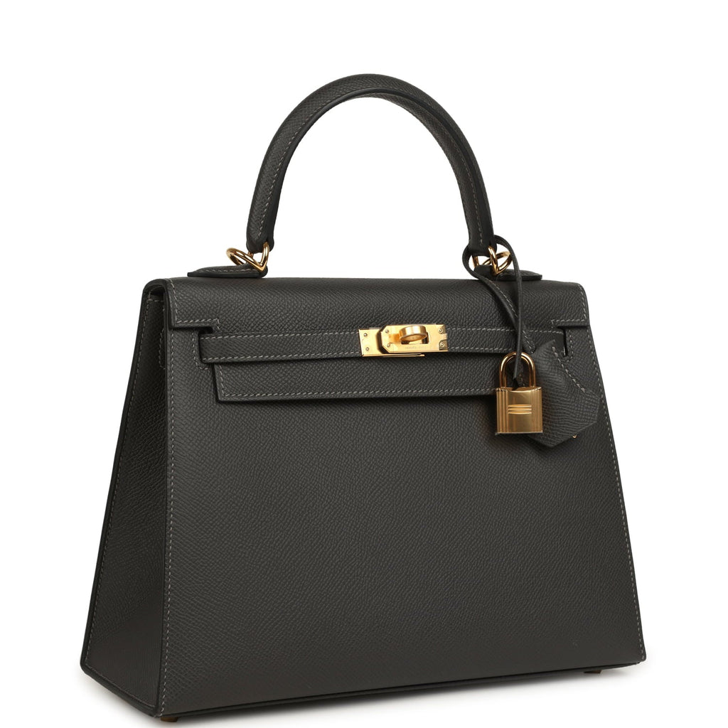 Hermes Kelly Sellier 25 Graphite Epsom Gold Hardware
