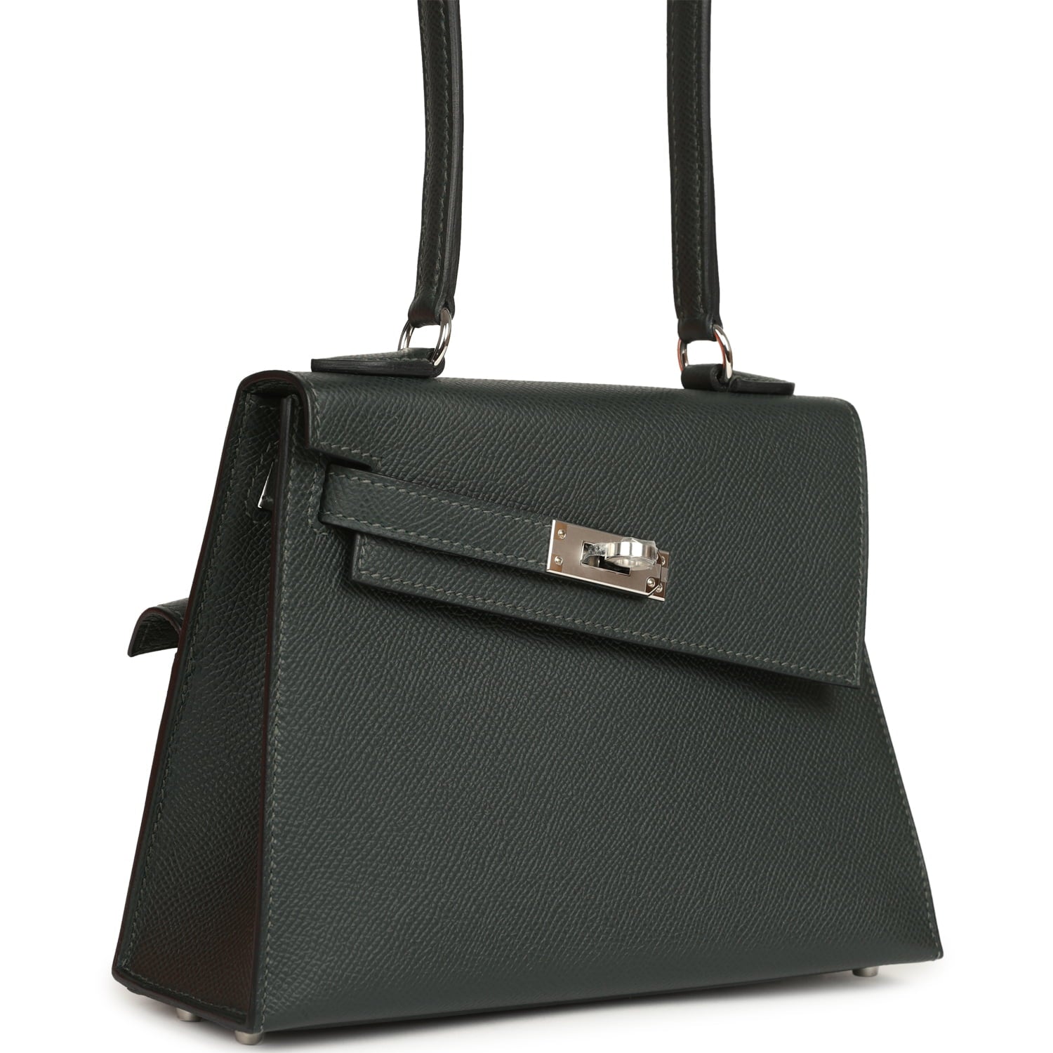 Hermes Kelly Sellier En Desordre 20 Vert Fonce Epsom Palladium Hardware