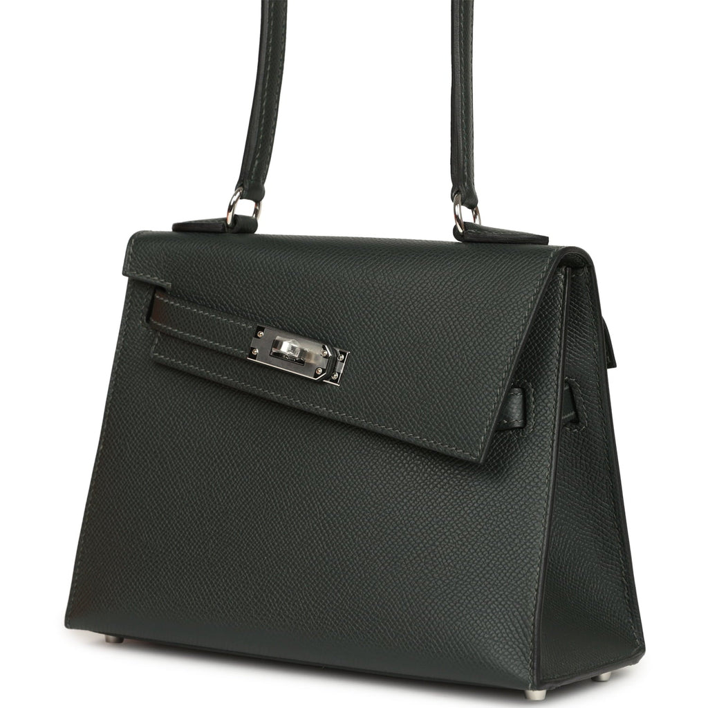 Hermes Kelly Sellier En Desordre 20 Vert Fonce Epsom Palladium Hardware