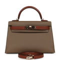 Hermes Special Order (HSS) Kelly Sellier 20 Etoupe and Havane Chevre Mysore Permabrass Hardware