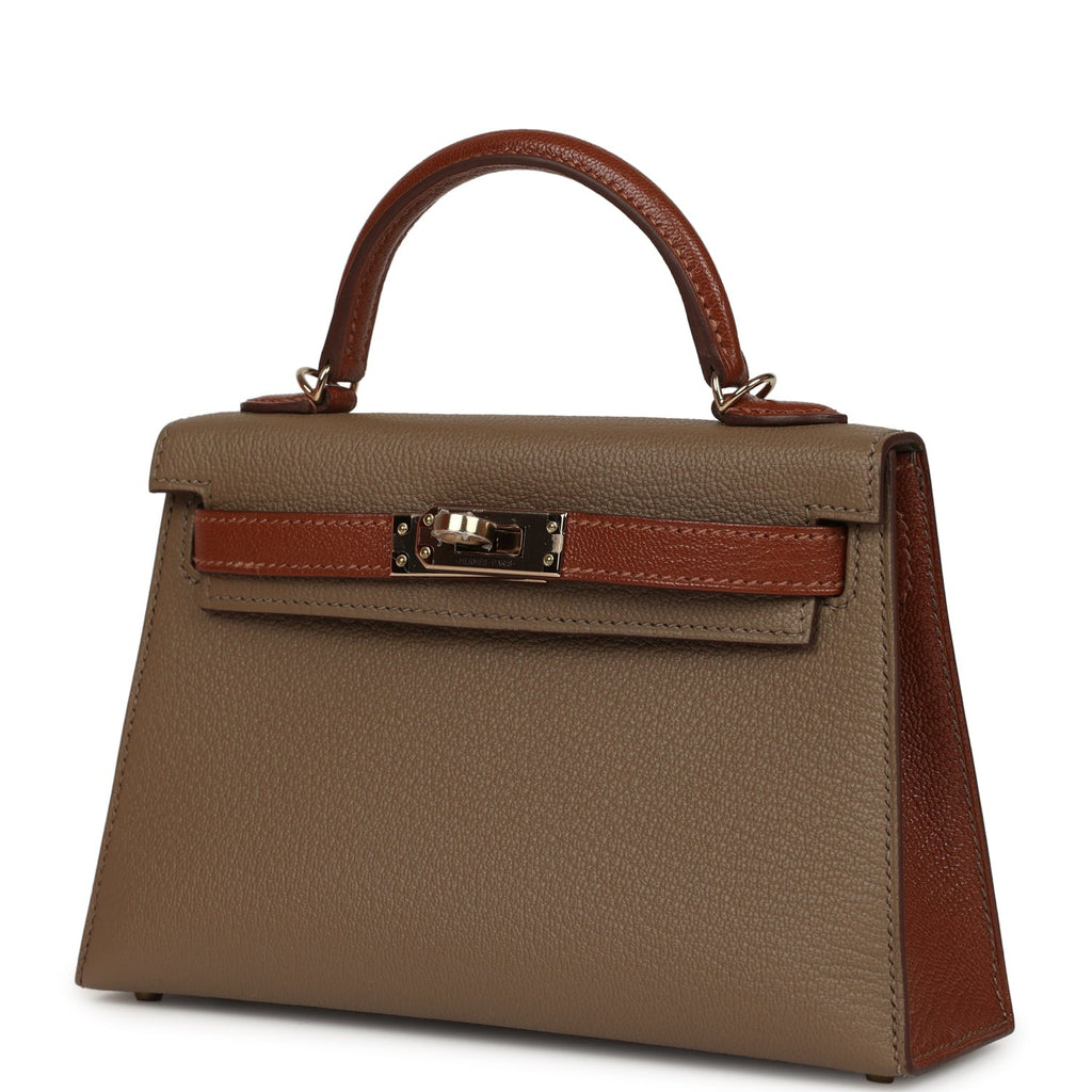 Hermes Special Order (HSS) Kelly Sellier 20 Etoupe and Havane Chevre Mysore Permabrass Hardware
