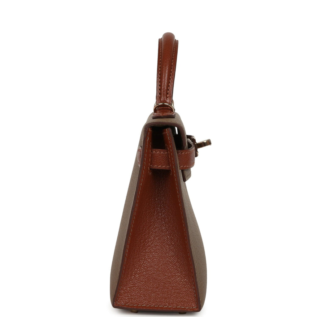 Hermes Special Order (HSS) Kelly Sellier 20 Etoupe and Havane Chevre Mysore Permabrass Hardware