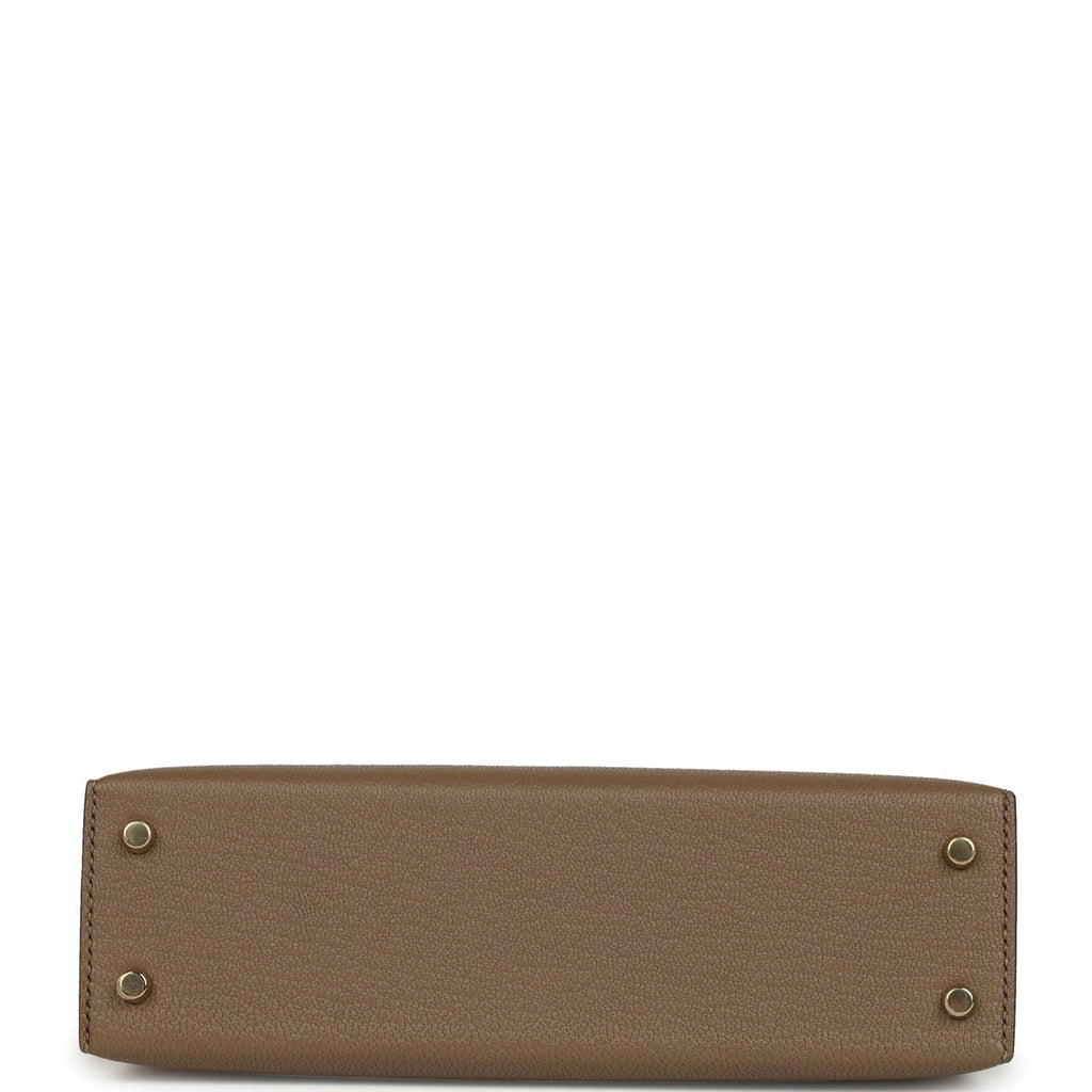 Hermes Special Order (HSS) Kelly Sellier 20 Etoupe and Havane Chevre Mysore Permabrass Hardware