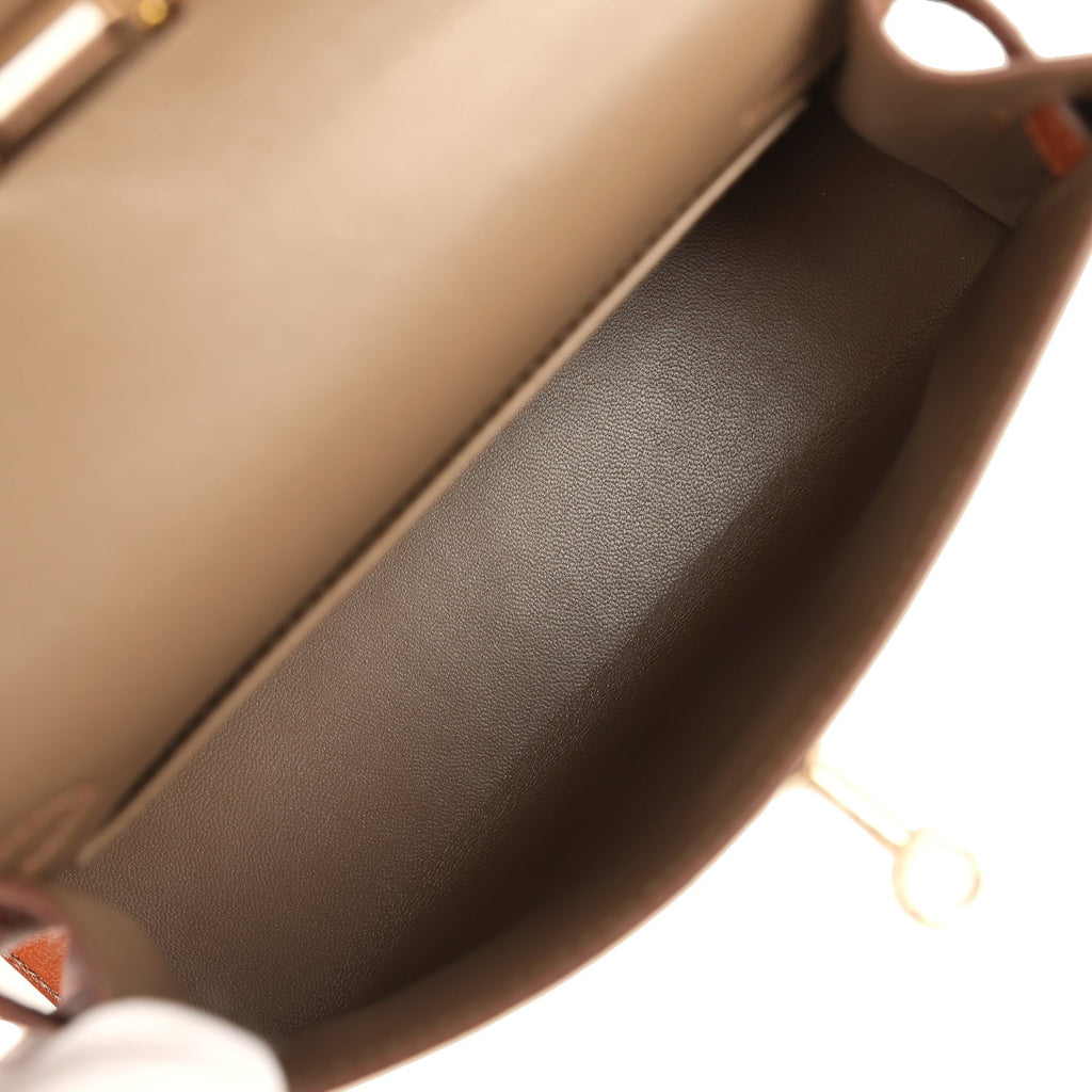 Hermes Special Order (HSS) Kelly Sellier 20 Etoupe and Havane Chevre Mysore Permabrass Hardware