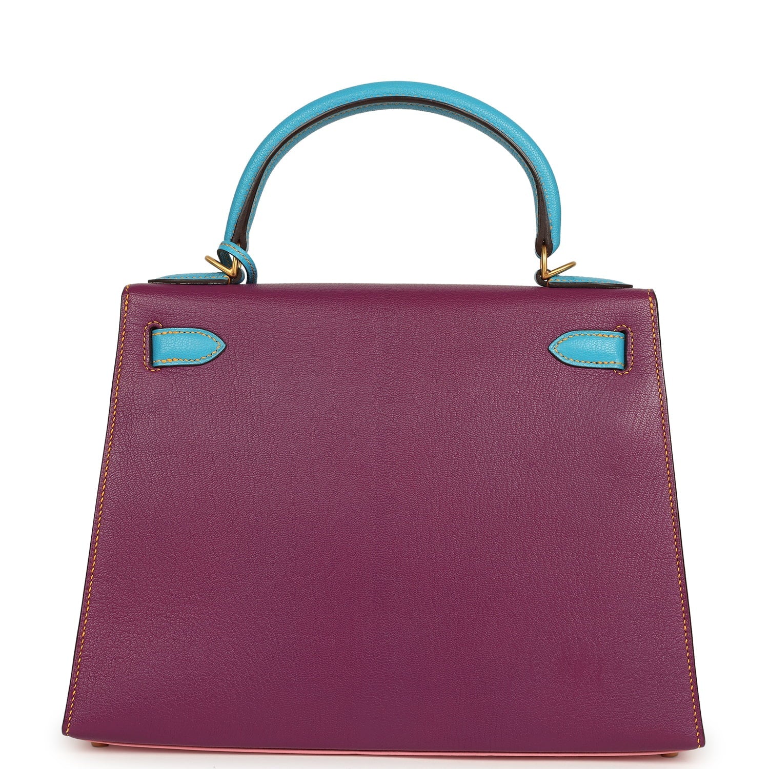 New Hermes Special Order (HSS) Kelly Sellier 28 Rose Confetti, Anemone and Bleu Aztec Chevre Mysore Brushed Gold Hardware