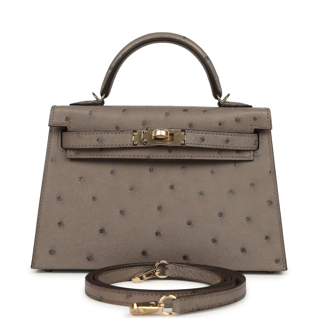 Hermes Special Order (HSS) Kelly Sellier 20 Graphite Verso Ostrich Permabrass Hardware