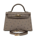Hermes Special Order (HSS) Kelly Sellier 20 Graphite Verso Ostrich Permabrass Hardware