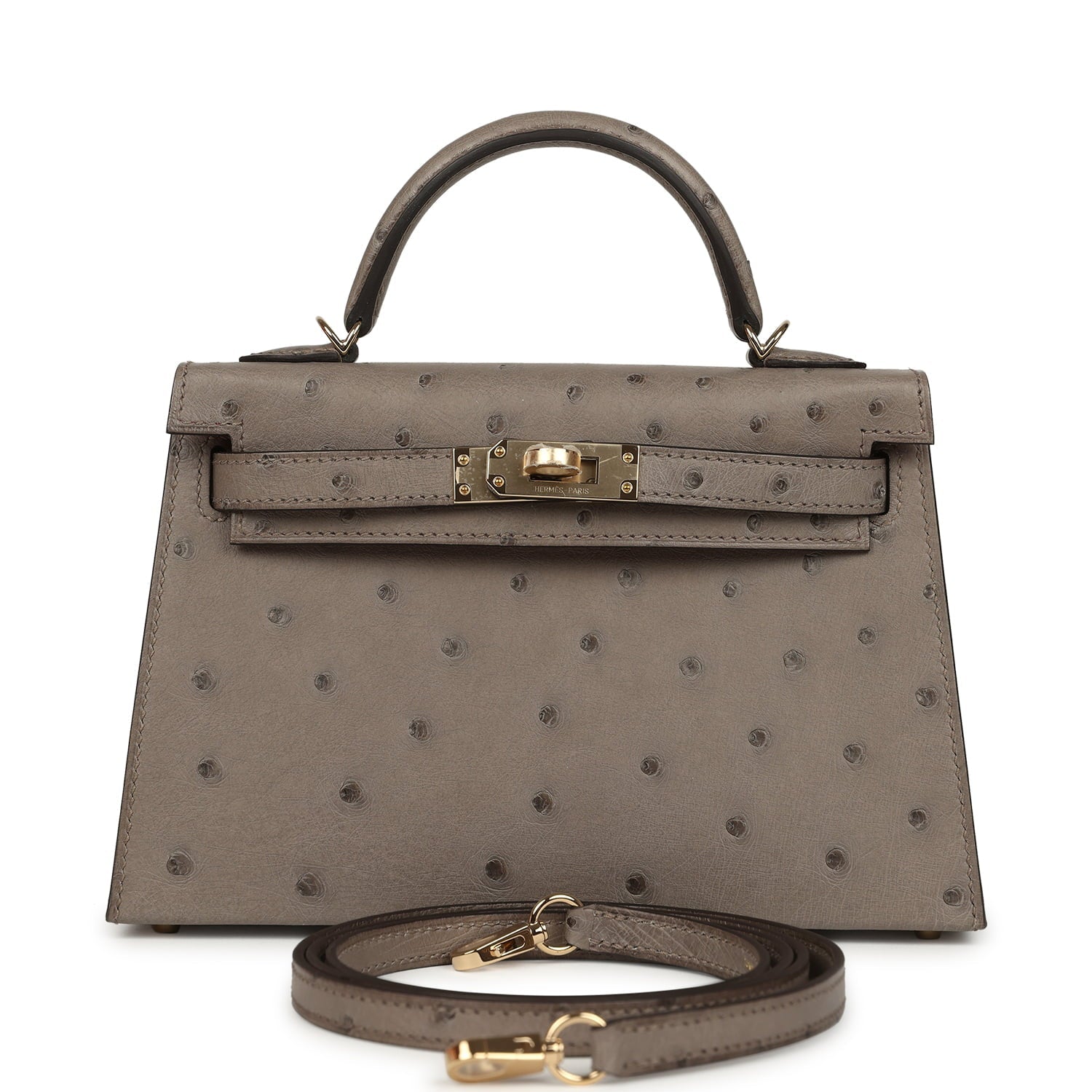 Hermes Special Order (HSS) Kelly Sellier 20 Graphite Verso Ostrich Permabrass Hardware
