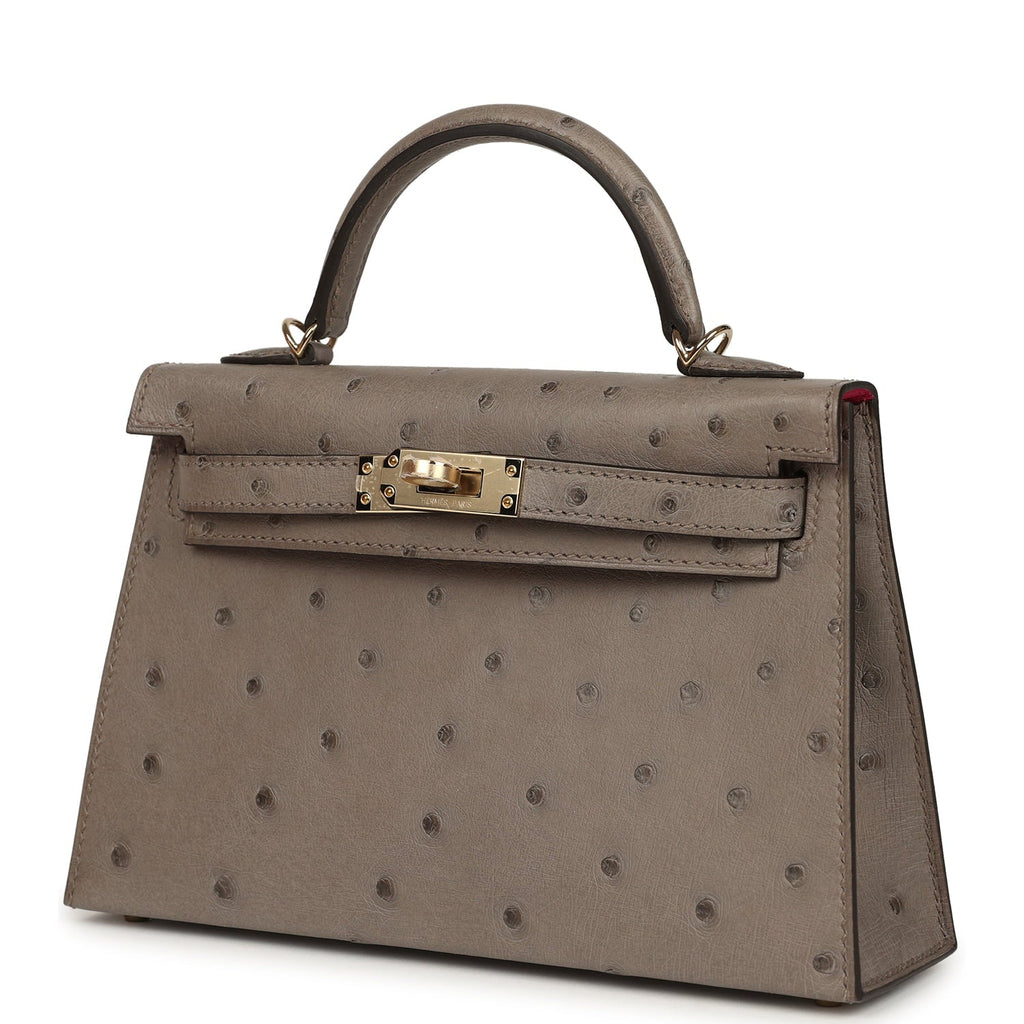 Hermes Special Order (HSS) Kelly Sellier 20 Graphite Verso Ostrich Permabrass Hardware