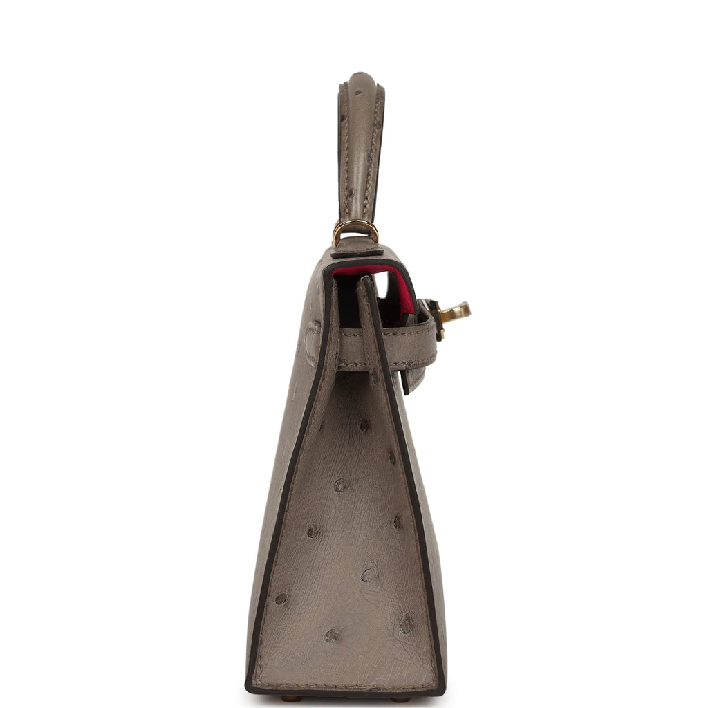 Hermes Special Order (HSS) Kelly Sellier 20 Graphite Verso Ostrich Permabrass Hardware