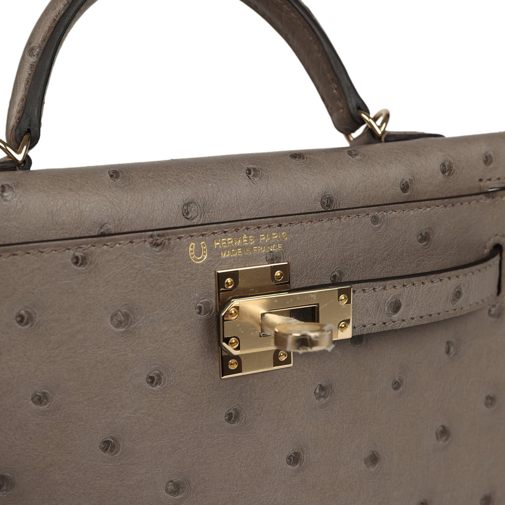 Hermes Special Order (HSS) Kelly Sellier 20 Graphite Verso Ostrich Permabrass Hardware