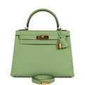 Pre-owned Hermes Kelly Sellier 28 Vert Criquet Epsom Gold Hardware