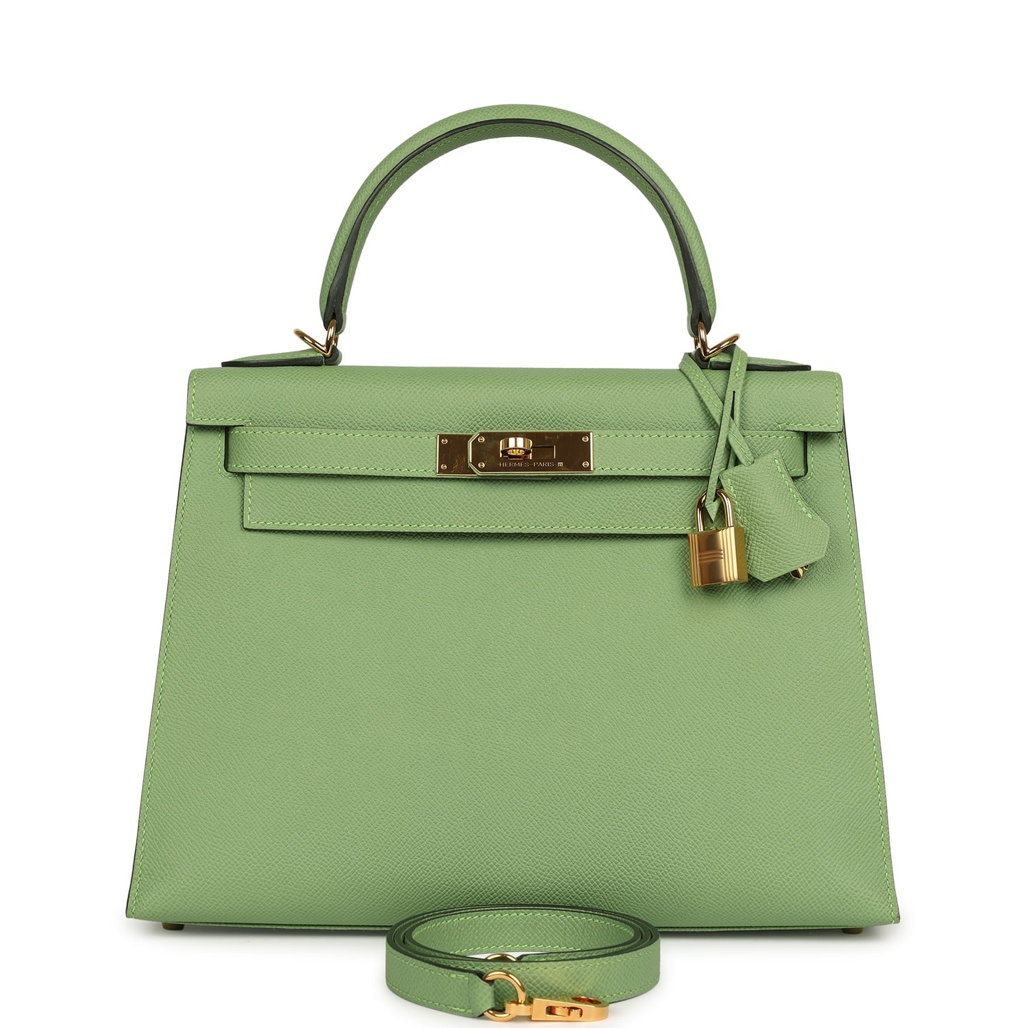 Pre-owned Hermes Kelly Sellier 28 Vert Criquet Epsom Gold Hardware