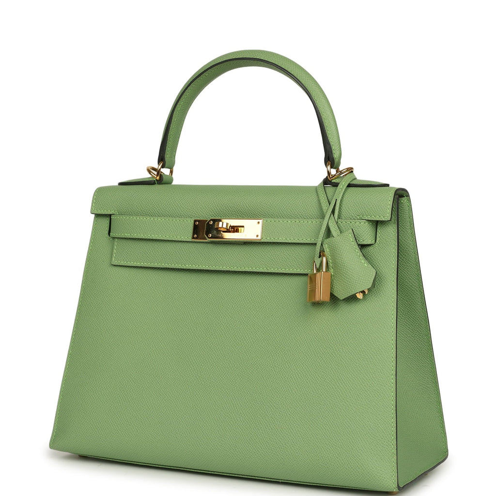 Pre-owned Hermes Kelly Sellier 28 Vert Criquet Epsom Gold Hardware