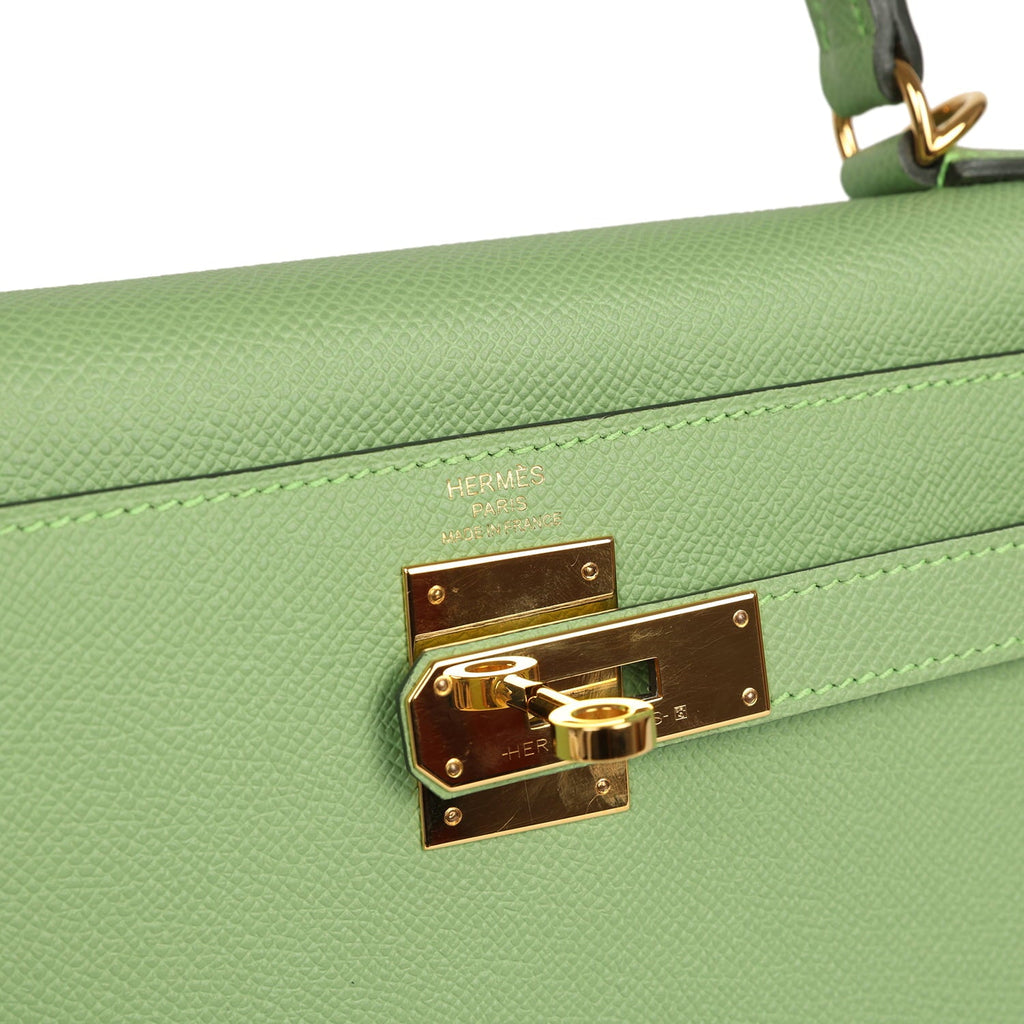Pre-owned Hermes Kelly Sellier 28 Vert Criquet Epsom Gold Hardware