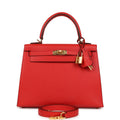 Hermes Kelly Sellier 25 Rouge de Couer Madame Gold Hardware