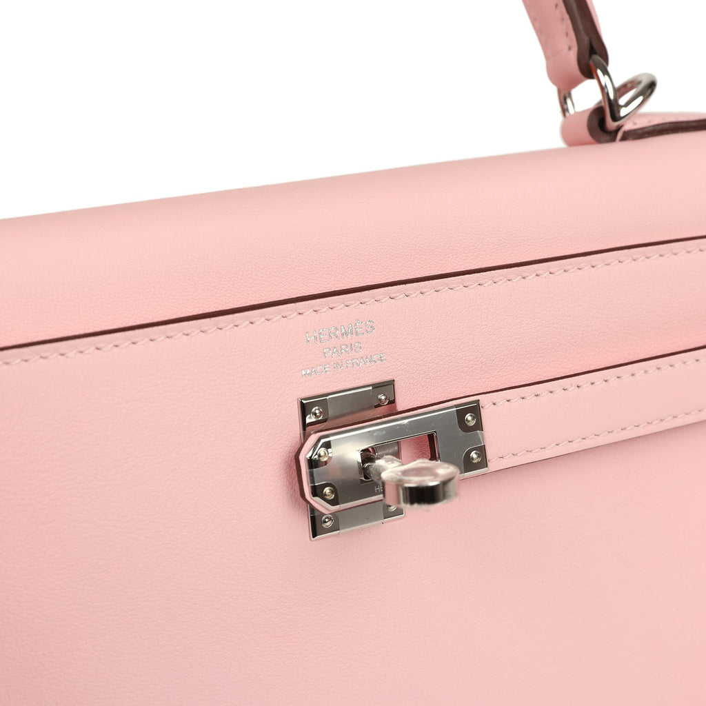 Hermes Kelly Retourne 25 Rose Sakura Swift Palladium Hardware