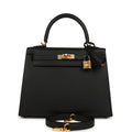 Hermes Kelly Sellier 25 Black Epsom Gold Hardware