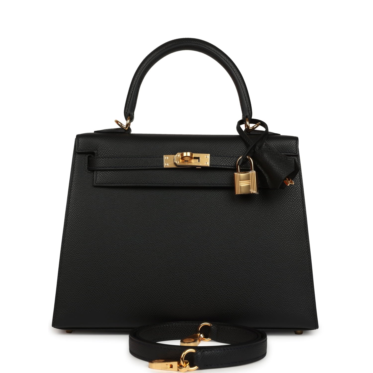 Hermes Kelly Sellier 25 Black Epsom Gold Hardware