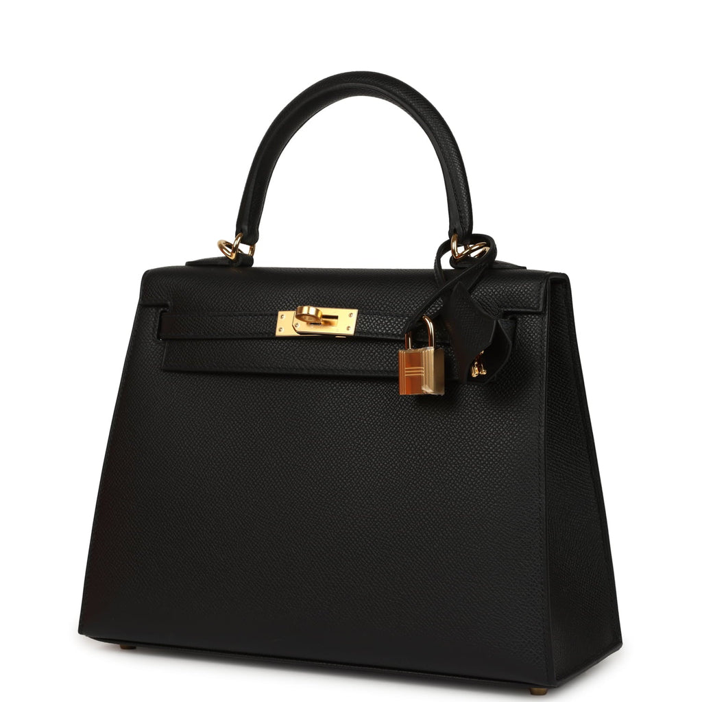 Hermes Kelly Sellier 25 Black Epsom Gold Hardware