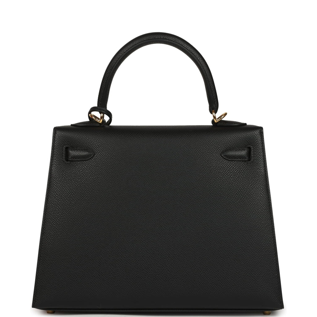 Hermes Kelly Sellier 25 Black Epsom Gold Hardware