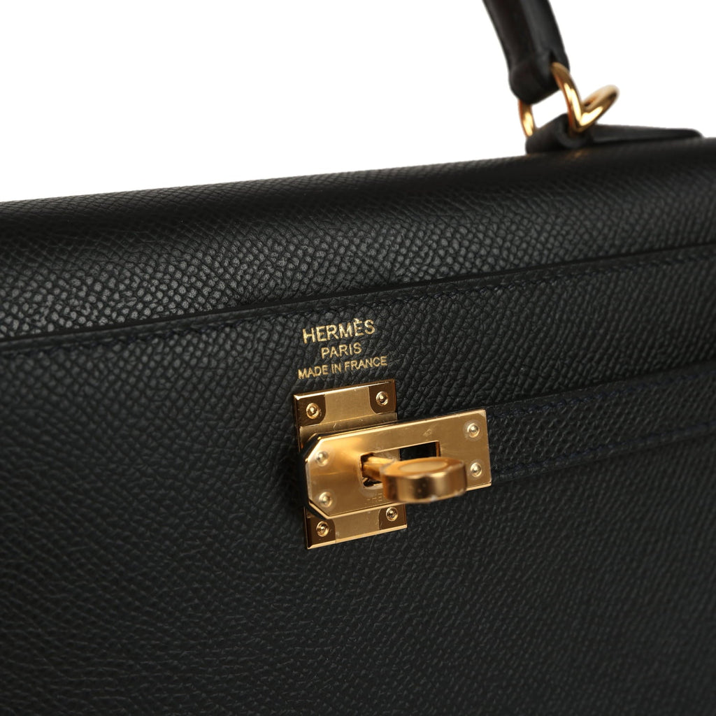 Hermes Kelly Sellier 25 Black Epsom Gold Hardware