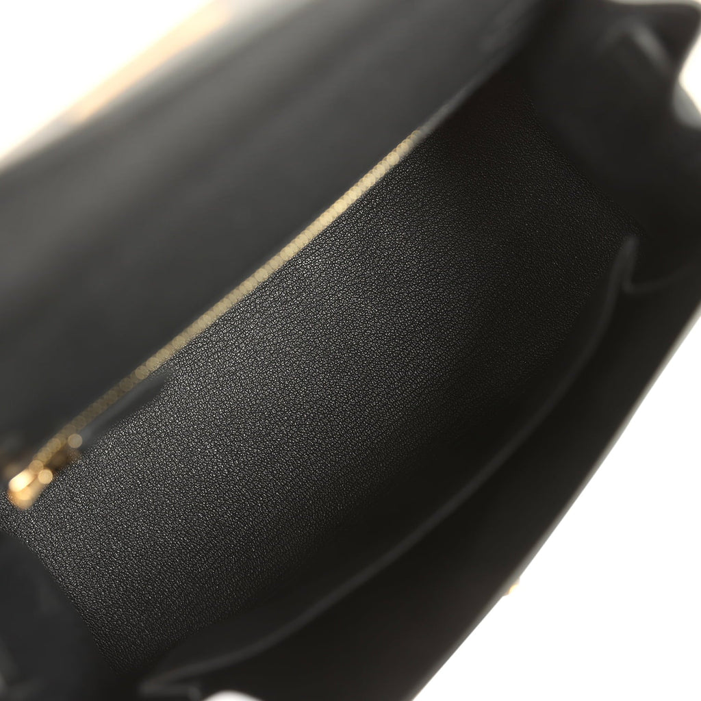 Hermes Kelly Sellier 25 Black Epsom Gold Hardware