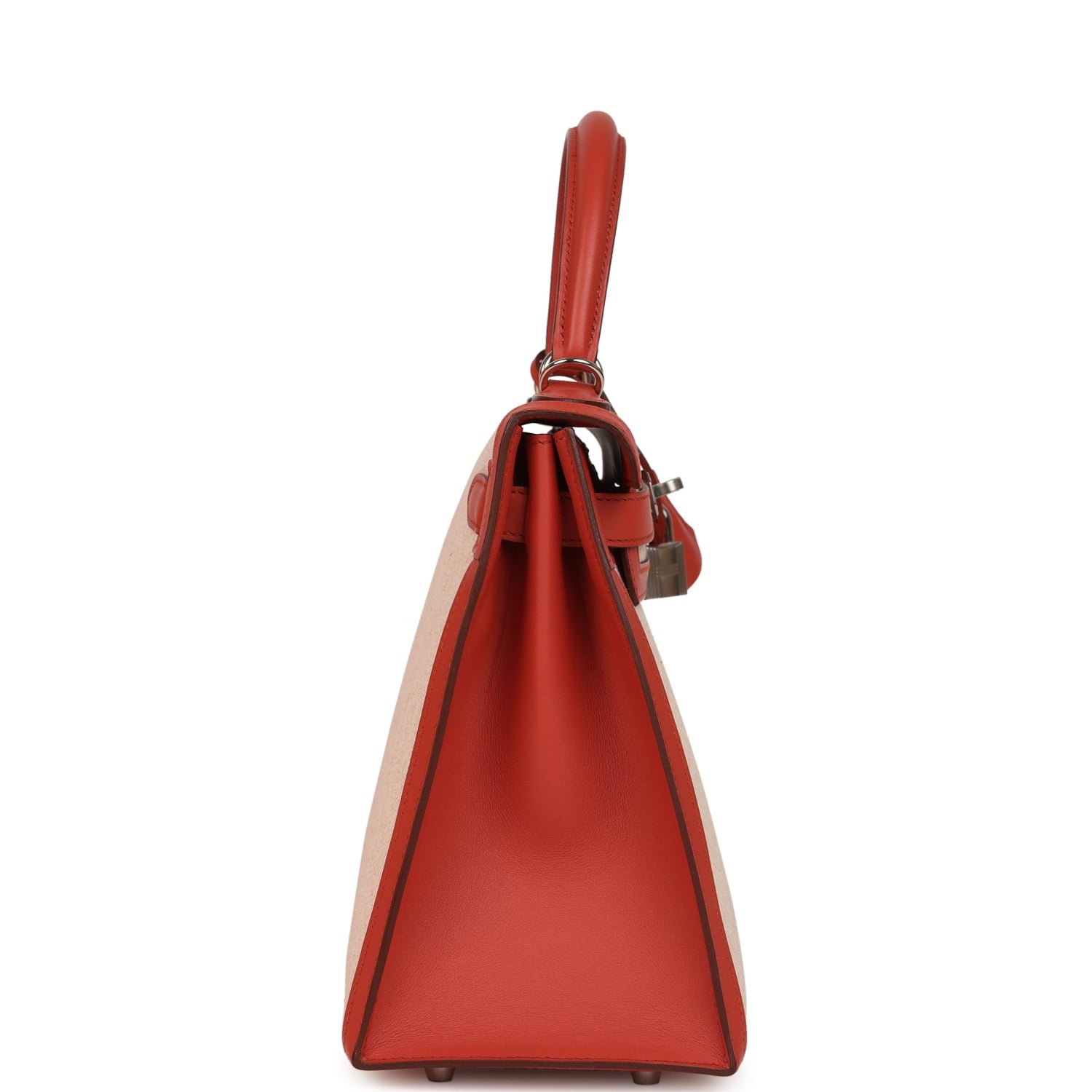 Hermes Kelly Sellier 28 Sanguine Swift and Ecru-Sanguine Toile H Canvas Palladium Hardware
