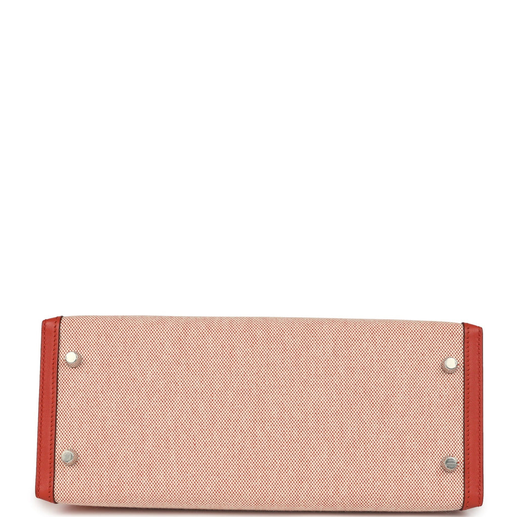 Hermes Kelly Sellier 28 Sanguine Swift and Ecru-Sanguine Toile H Canvas Palladium Hardware