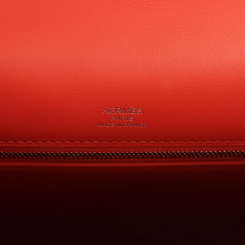 Hermes Kelly Sellier 28 Sanguine Swift and Ecru-Sanguine Toile H Canvas Palladium Hardware