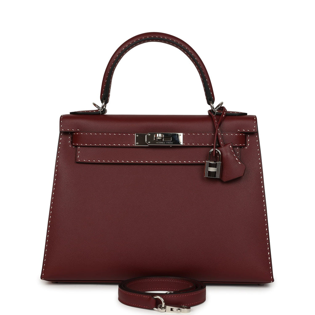 Pre-owned Hermes "Miss You" Kelly Sellier 28 Rouge H Monsieur Palladium Hardware
