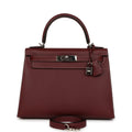 Pre-owned Hermes "Miss You" Kelly Sellier 28 Rouge H Monsieur Palladium Hardware