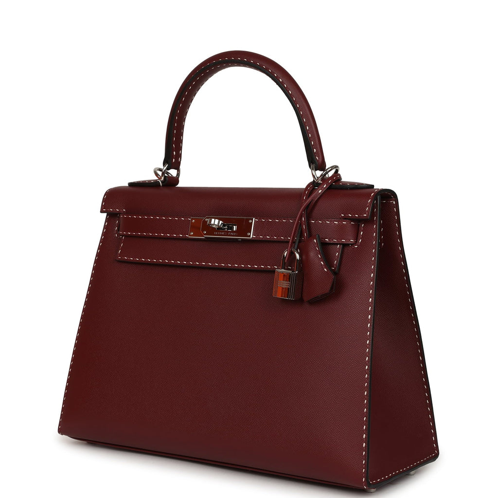 Pre-owned Hermes "Miss You" Kelly Sellier 28 Rouge H Monsieur Palladium Hardware