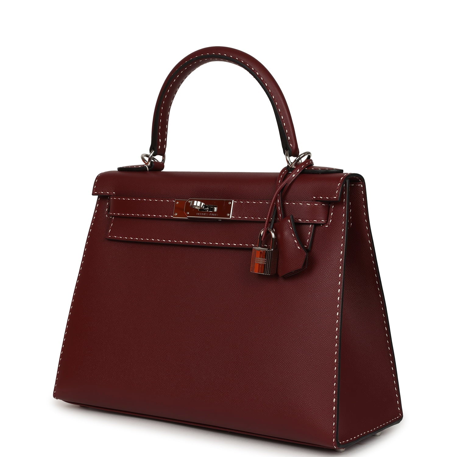 Pre-owned Hermes "Miss You" Kelly Sellier 28 Rouge H Monsieur Palladium Hardware