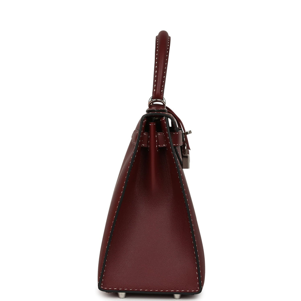 Pre-owned Hermes "Miss You" Kelly Sellier 28 Rouge H Monsieur Palladium Hardware