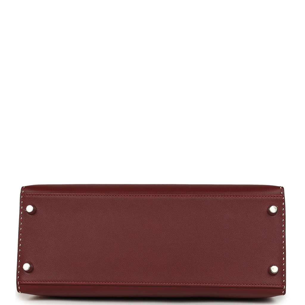 Pre-owned Hermes "Miss You" Kelly Sellier 28 Rouge H Monsieur Palladium Hardware