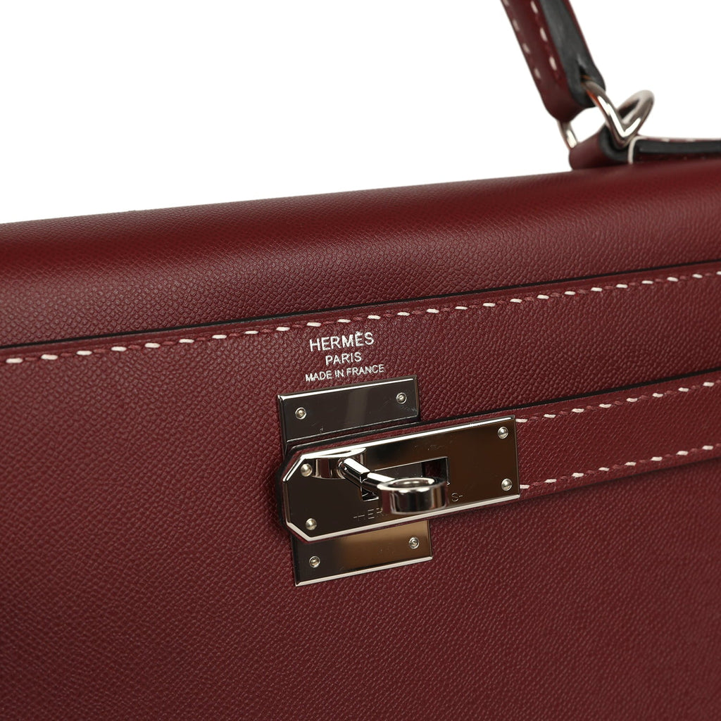Pre-owned Hermes "Miss You" Kelly Sellier 28 Rouge H Monsieur Palladium Hardware