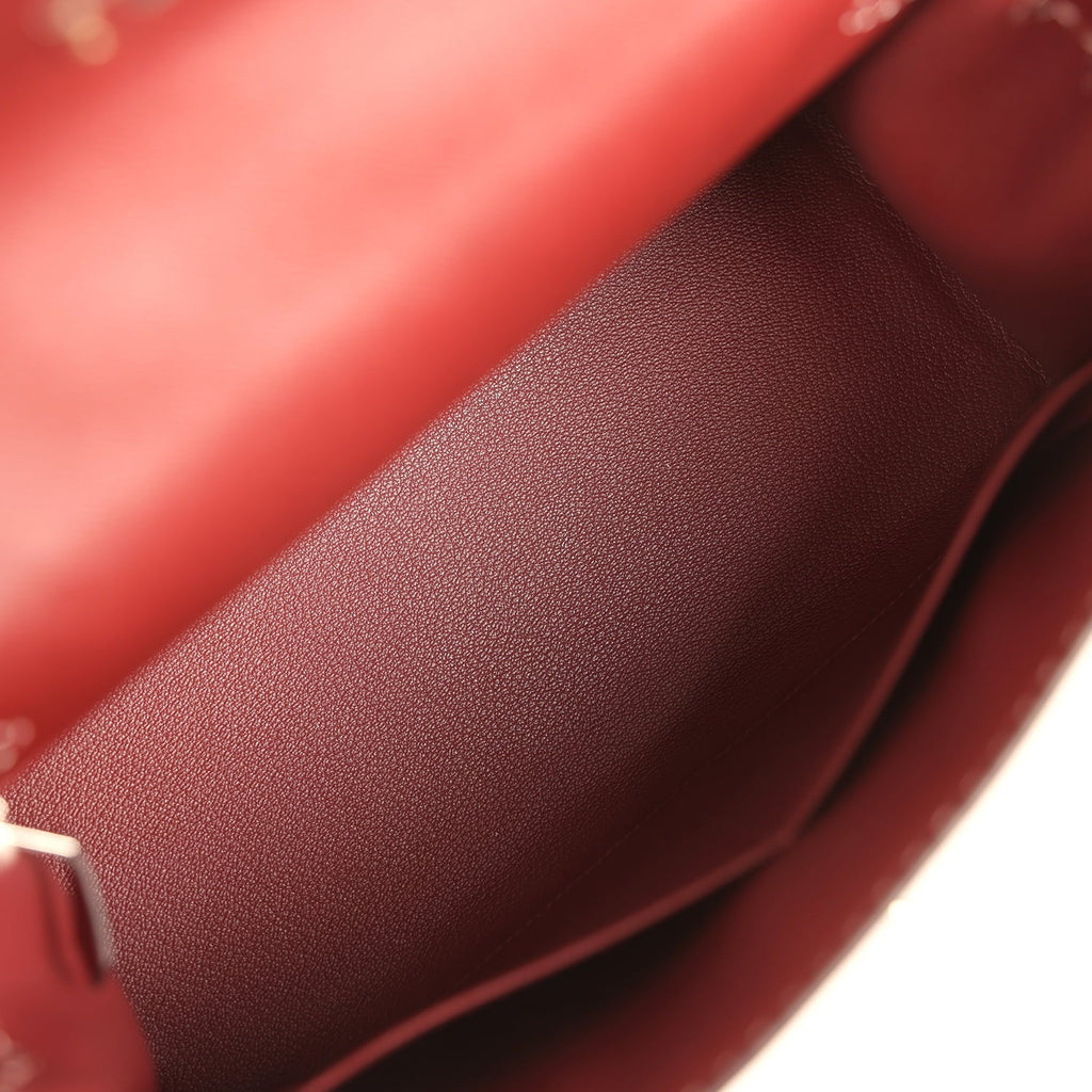 Pre-owned Hermes "Miss You" Kelly Sellier 28 Rouge H Monsieur Palladium Hardware
